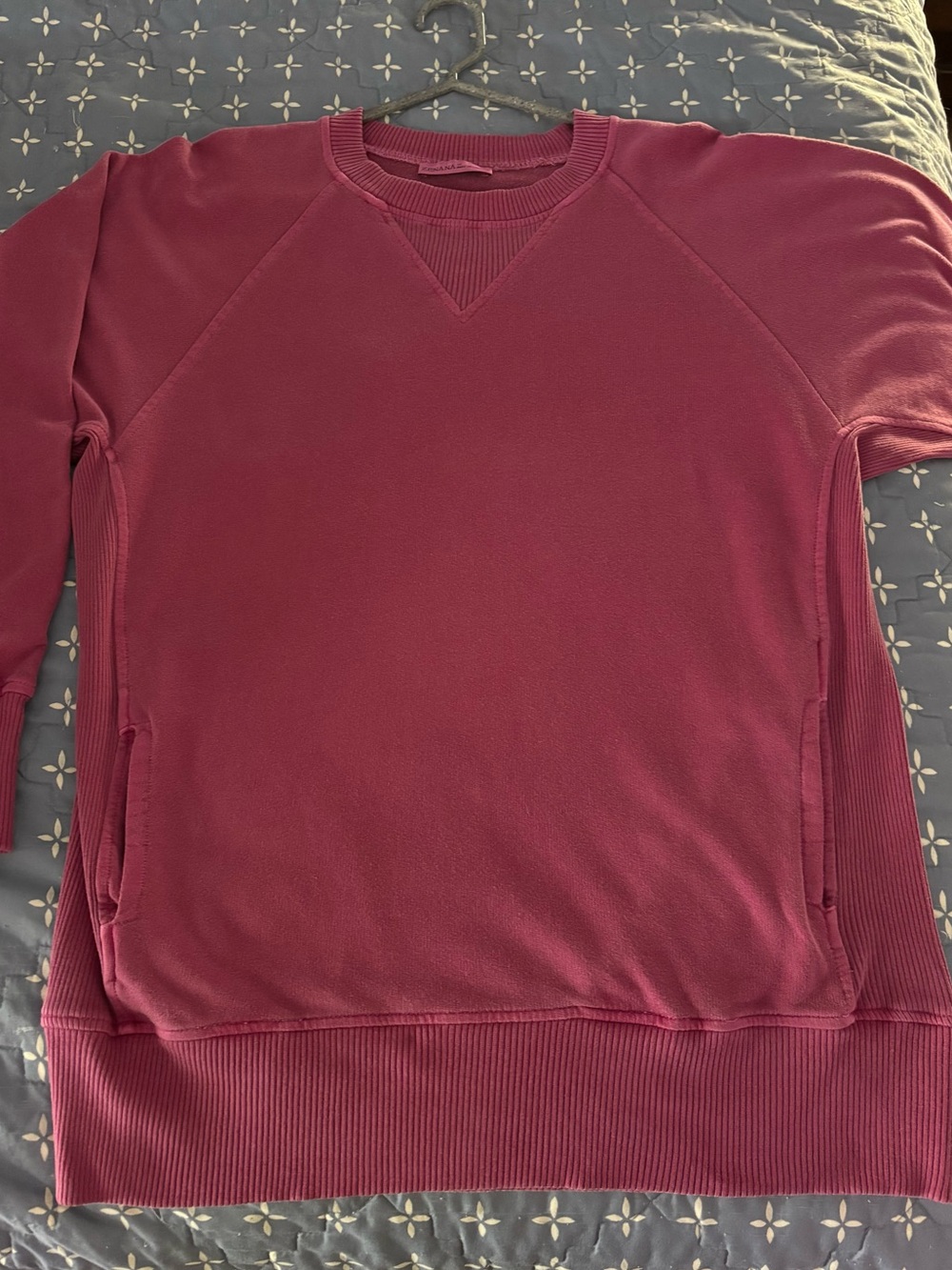 Zenana LIKE NEW Pink Sweatshirt with Rib Detail and Pockets - Picture 2 of 4
